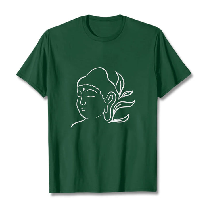 Camiseta informal con estampado de cara de Buddha Stones de Buda - Verde bosque - 2XL - image 11
