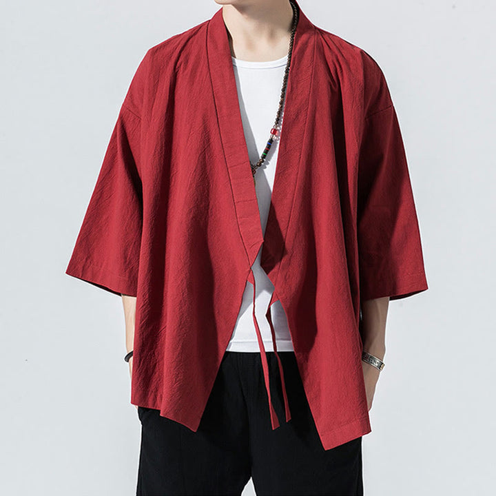 Traje Tang con Buddha Stones, chaqueta abierta frontal, kimono de algodón y lino para hombre con mangas tres cuartos - image 5