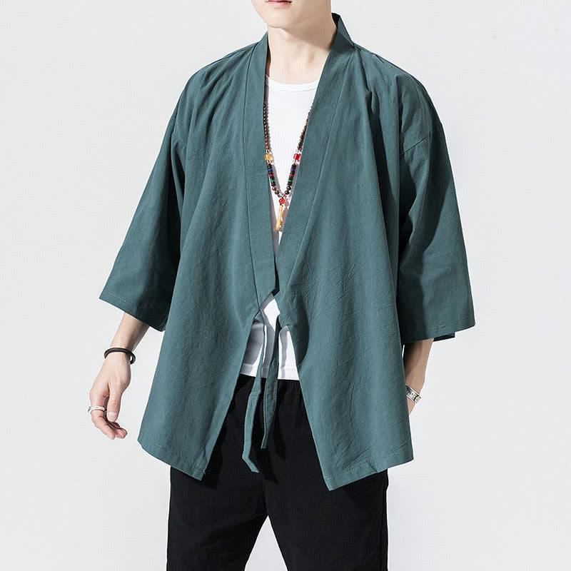 Traje Tang con Buddha Stones, chaqueta abierta frontal, kimono de algodón y lino para hombre con mangas tres cuartos - image 2