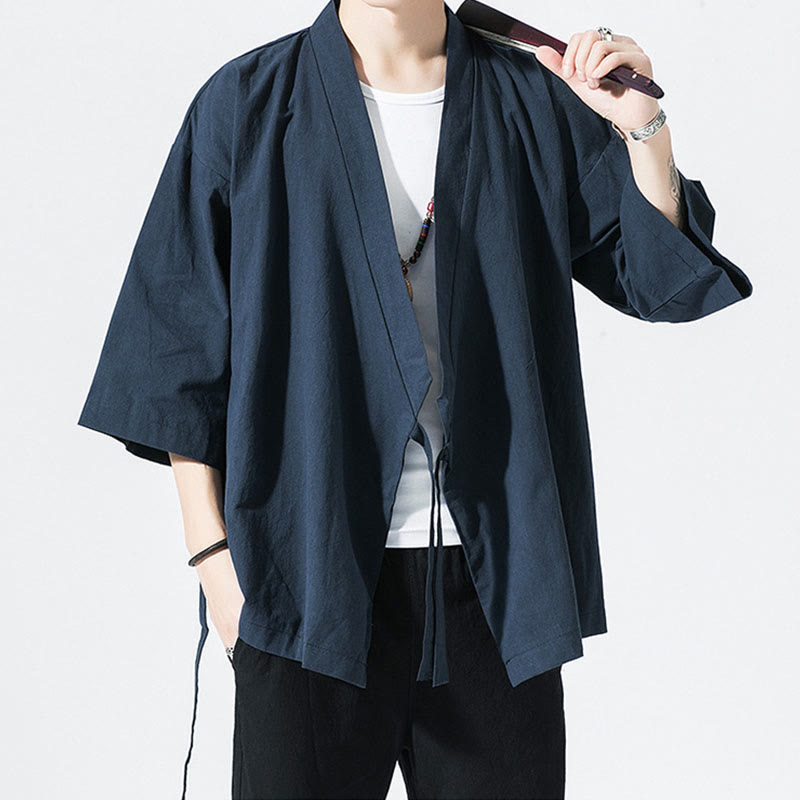 Traje Tang con Buddha Stones, chaqueta abierta frontal, kimono de algodón y lino para hombre con mangas tres cuartos - image 9