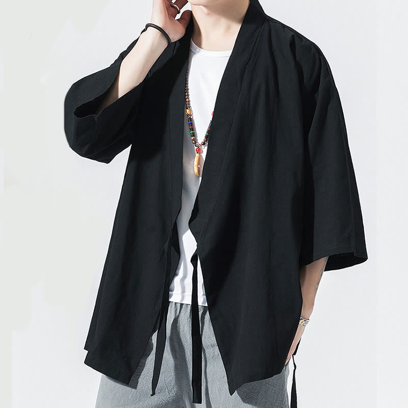 Traje Tang con Buddha Stones, chaqueta abierta frontal, kimono de algodón y lino para hombre con mangas tres cuartos - image 12