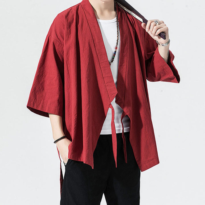 Traje Tang con Buddha Stones, chaqueta abierta frontal, kimono de algodón y lino para hombre con mangas tres cuartos - image 6