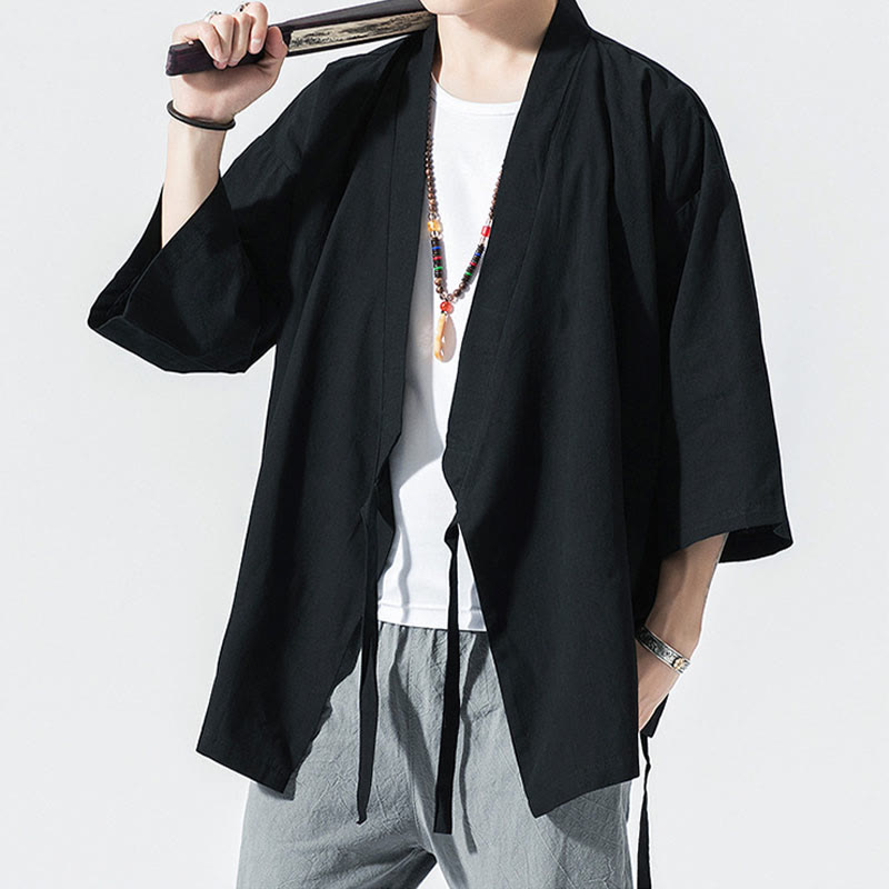 Traje Tang con Buddha Stones, chaqueta abierta frontal, kimono de algodón y lino para hombre con mangas tres cuartos - image 13
