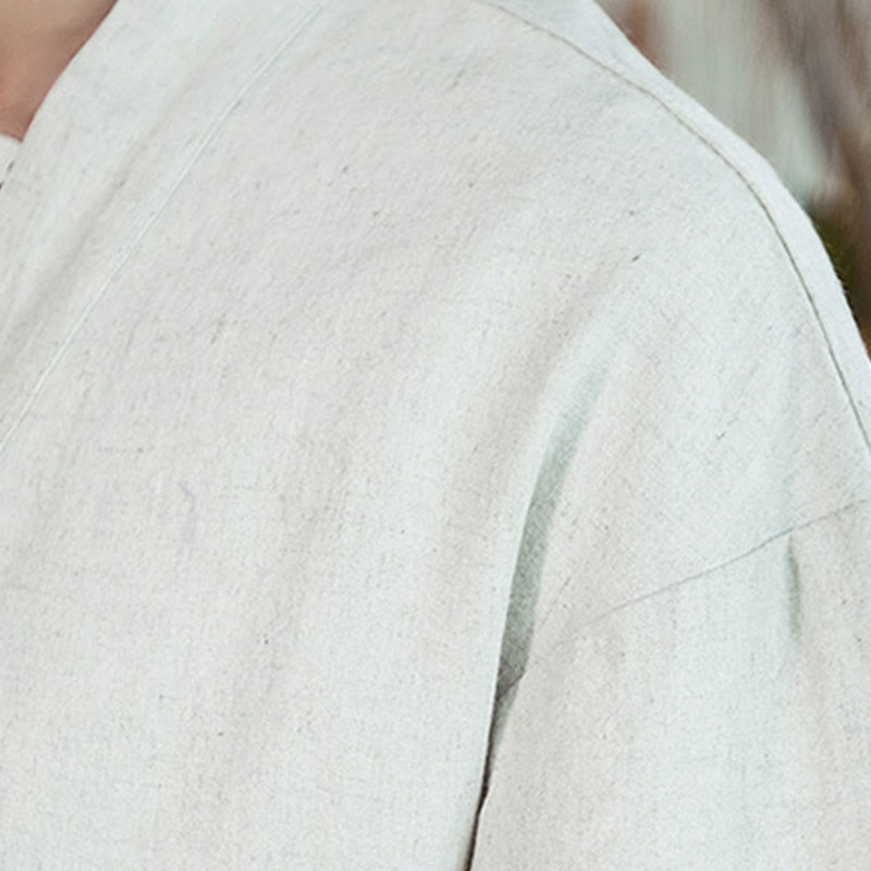 Chaqueta tipo kimono de algodón y lino para hombre, con estampado étnico de Buddha Stones y retazos, de media manga y abertura frontal. - image 19