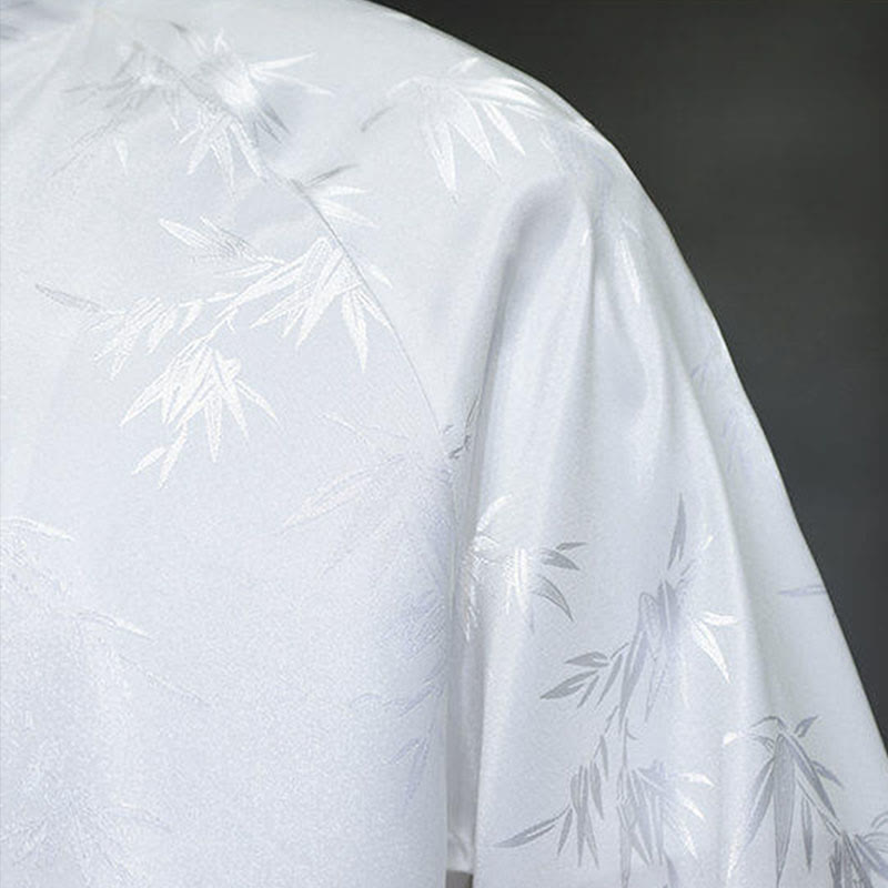 Camisa de algodón para hombre con traje Tang de manga tres cuartos y botones de rana de bambú y jacquard con Buddha Stones - image 17