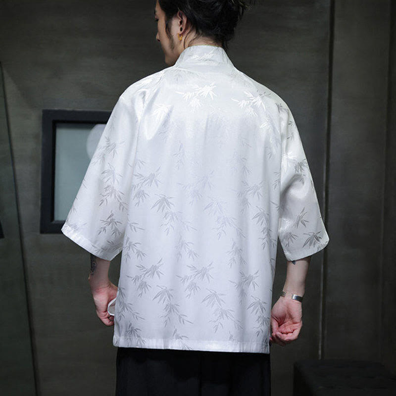 Camisa de algodón para hombre con traje Tang de manga tres cuartos y botones de rana de bambú y jacquard con Buddha Stones - image 11
