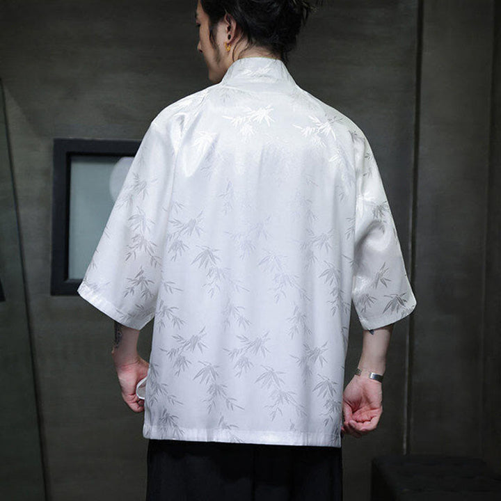 Camisa de algodón para hombre con traje Tang de manga tres cuartos y botones de rana de bambú y jacquard con Buddha Stones - image 11