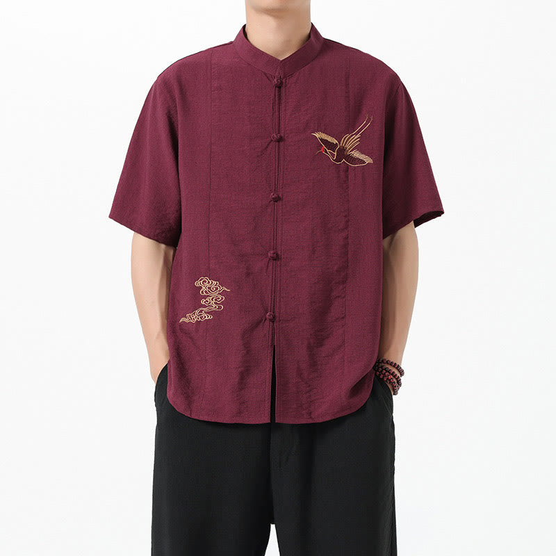 Camisa de algodón para hombre con cuello alto, media manga y botones bordados vintage con Buddha Stones - image 2