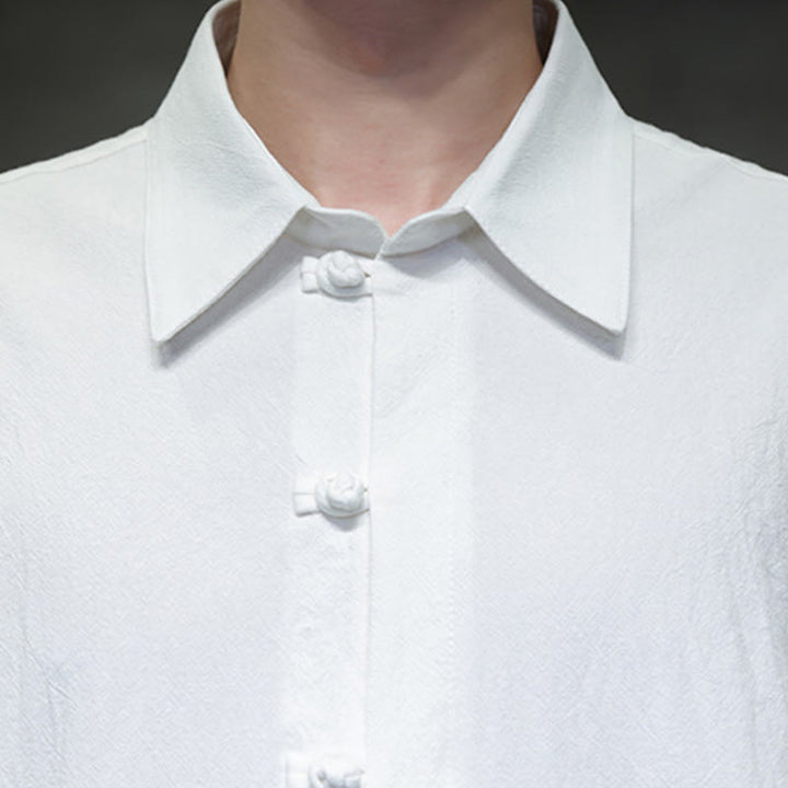 Camisa de lino y algodón de manga corta con bolsillo y diseño de media manga con botones para hombre de Buddha Stones Commute - image 7