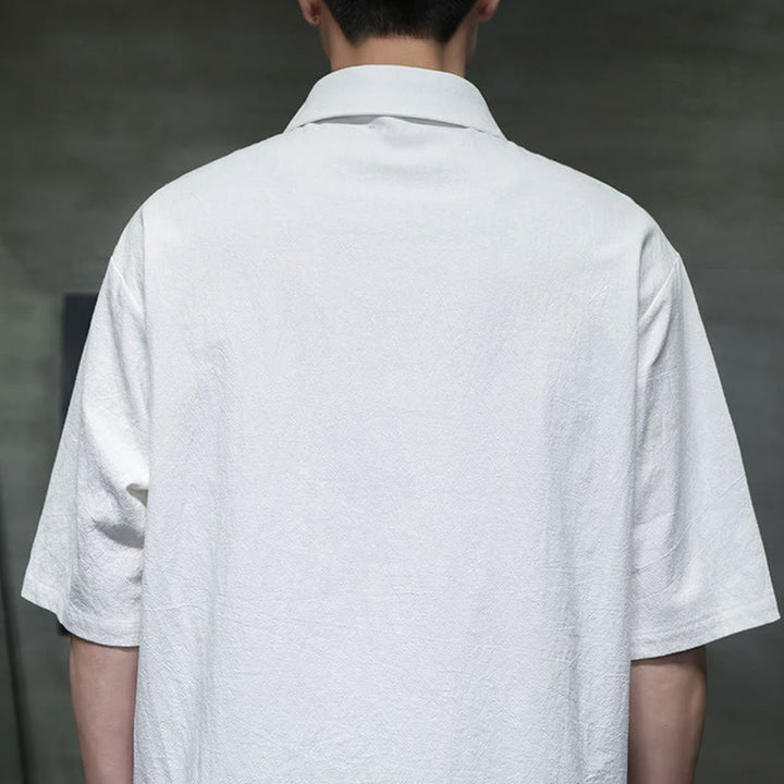 Camisa de lino y algodón de manga corta con bolsillo y diseño de media manga con botones para hombre de Buddha Stones Commute - image 5