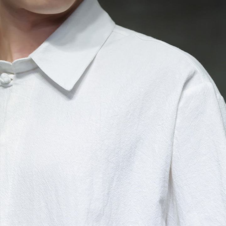Camisa de lino y algodón de manga corta con bolsillo y diseño de media manga con botones para hombre de Buddha Stones Commute - image 8