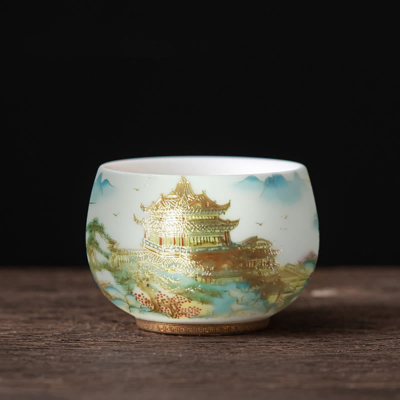 Buddha Stones , dragón Fénix, ciervo de loto, edificio antiguo, pez Koi, taza de té de cerámica, tazas de té de Kung Fu