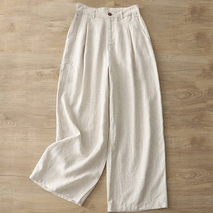 Pantalones casuales retro de algodón con pernera ancha y bolsillos con cremallera de Buddha Stones para mujer