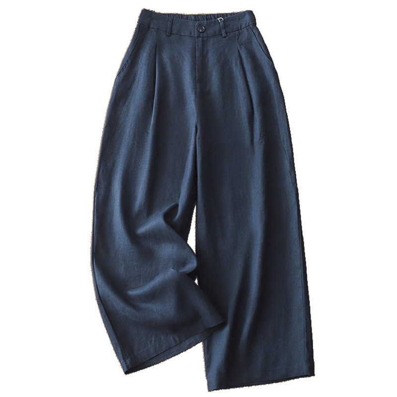 Pantalones casuales retro de algodón con pernera ancha y bolsillos con cremallera de Buddha Stones para mujer