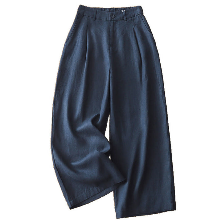 Pantalones casuales retro de algodón con pernera ancha y bolsillos con cremallera de Buddha Stones para mujer