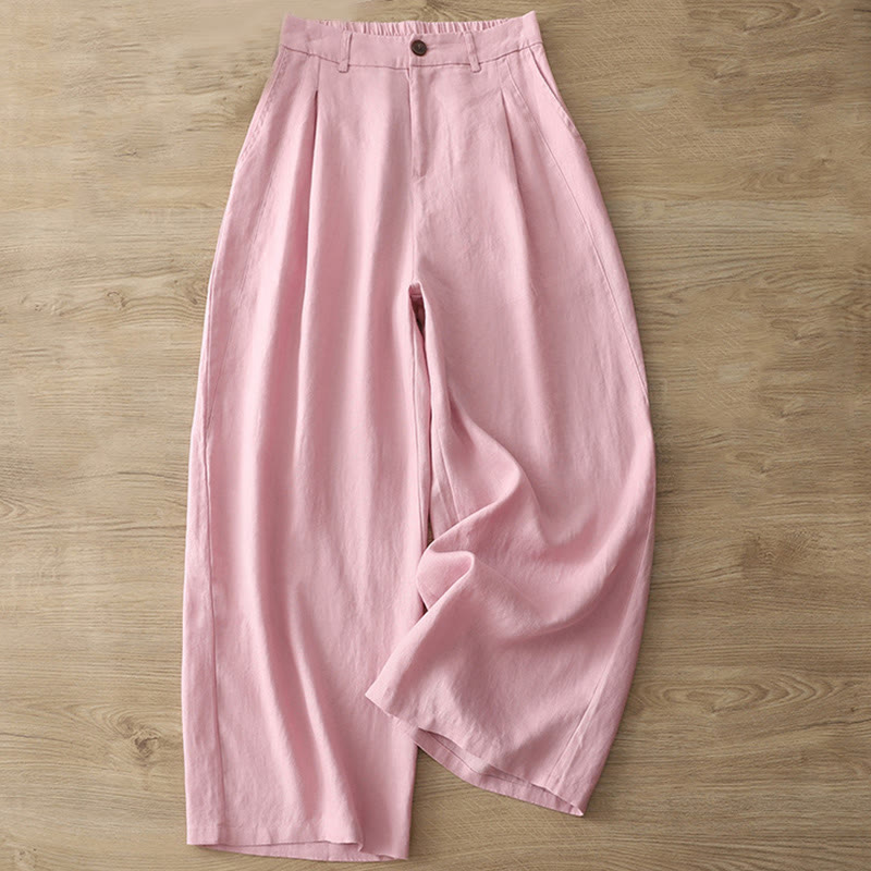 Pantalones casuales retro de algodón con pernera ancha y bolsillos con cremallera de Buddha Stones para mujer