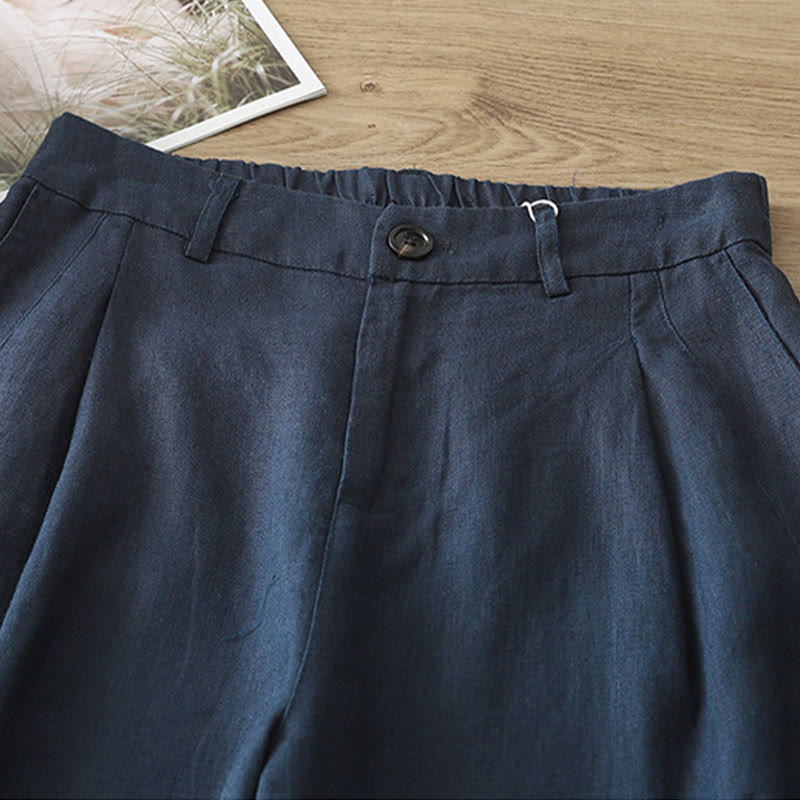 Pantalones casuales retro de algodón con pernera ancha y bolsillos con cremallera de Buddha Stones para mujer