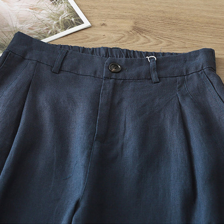 Pantalones casuales retro de algodón con pernera ancha y bolsillos con cremallera de Buddha Stones para mujer
