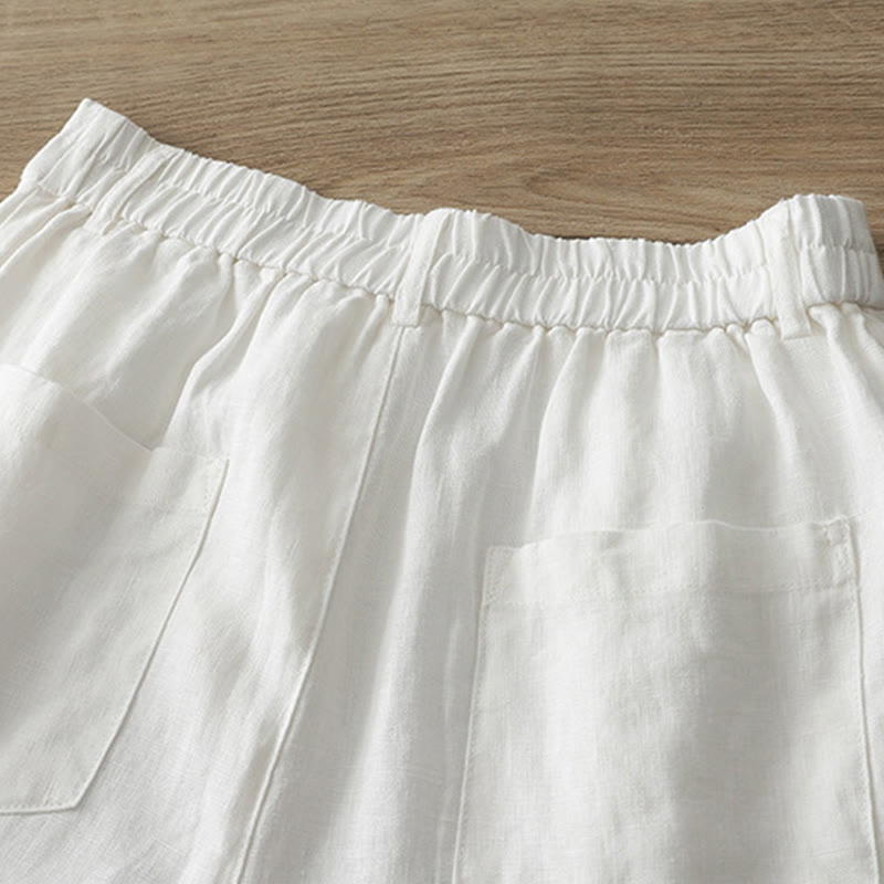 Pantalones casuales retro de algodón con pernera ancha y bolsillos con cremallera de Buddha Stones para mujer