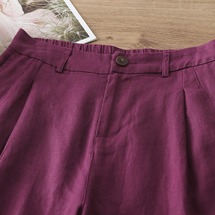 Pantalones casuales retro de algodón con pernera ancha y bolsillos con cremallera de Buddha Stones para mujer
