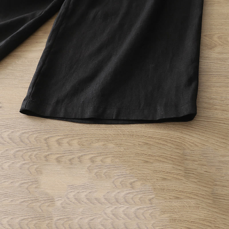Pantalones casuales retro de algodón con pernera ancha y bolsillos con cremallera de Buddha Stones para mujer