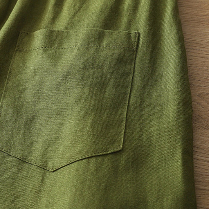 Pantalones casuales retro de algodón con pernera ancha y bolsillos con cremallera de Buddha Stones para mujer