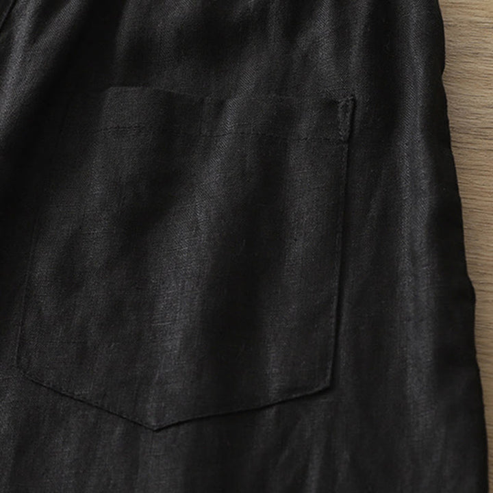 Pantalones casuales retro de algodón con pernera ancha y bolsillos con cremallera de Buddha Stones para mujer