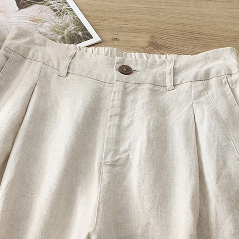 Pantalones casuales retro de algodón con pernera ancha y bolsillos con cremallera de Buddha Stones para mujer