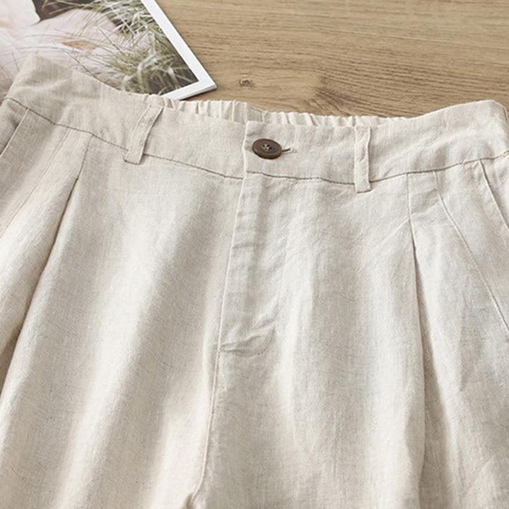 Pantalones casuales retro de algodón con pernera ancha y bolsillos con cremallera de Buddha Stones para mujer