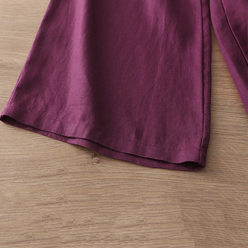 Pantalones casuales retro de algodón con pernera ancha y bolsillos con cremallera de Buddha Stones para mujer