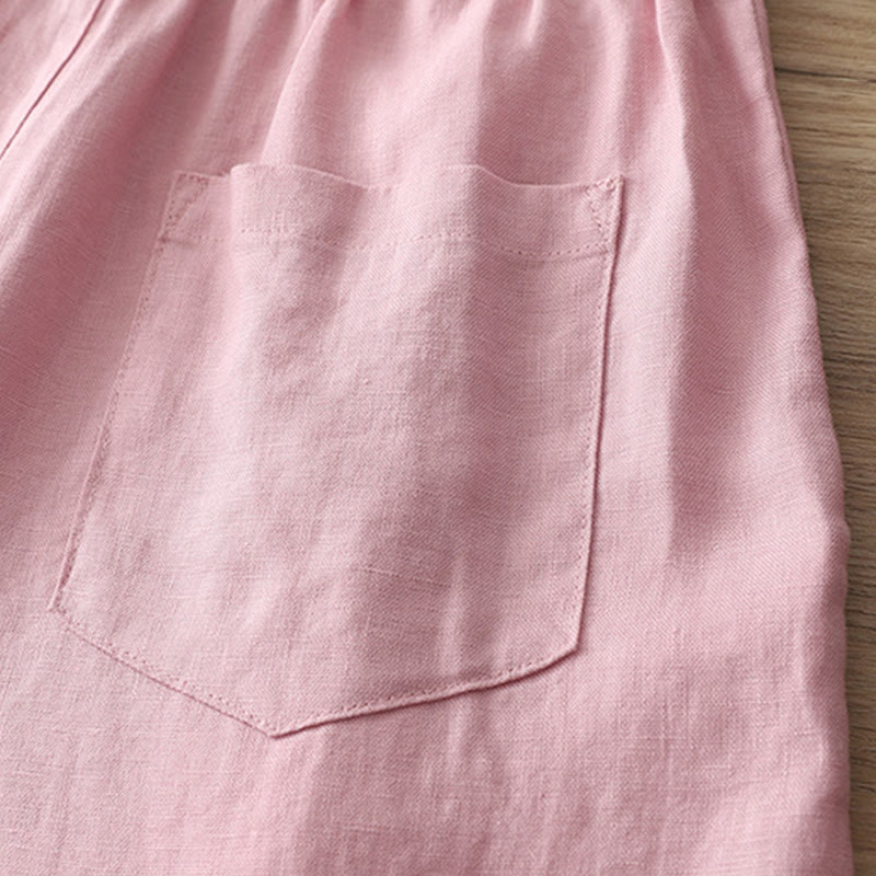 Pantalones casuales retro de algodón con pernera ancha y bolsillos con cremallera de Buddha Stones para mujer