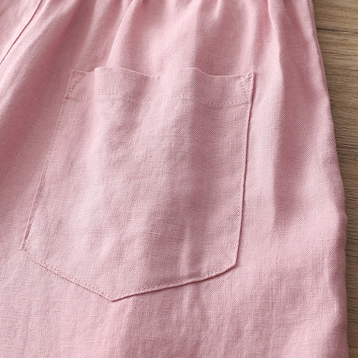 Pantalones casuales retro de algodón con pernera ancha y bolsillos con cremallera de Buddha Stones para mujer