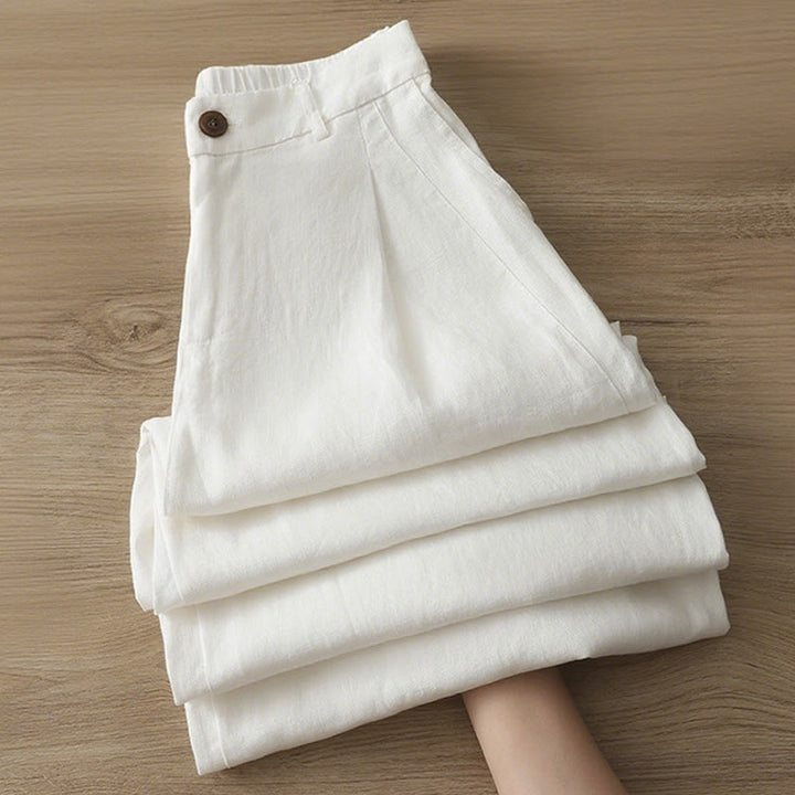 Pantalones casuales retro de algodón con pernera ancha y bolsillos con cremallera de Buddha Stones para mujer