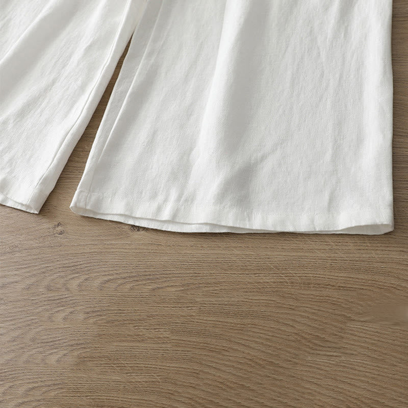 Pantalones casuales retro de algodón con pernera ancha y bolsillos con cremallera de Buddha Stones para mujer