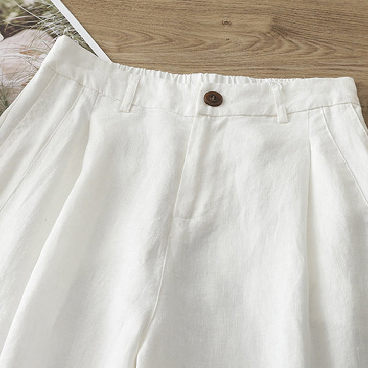 Pantalones casuales retro de algodón con pernera ancha y bolsillos con cremallera de Buddha Stones para mujer