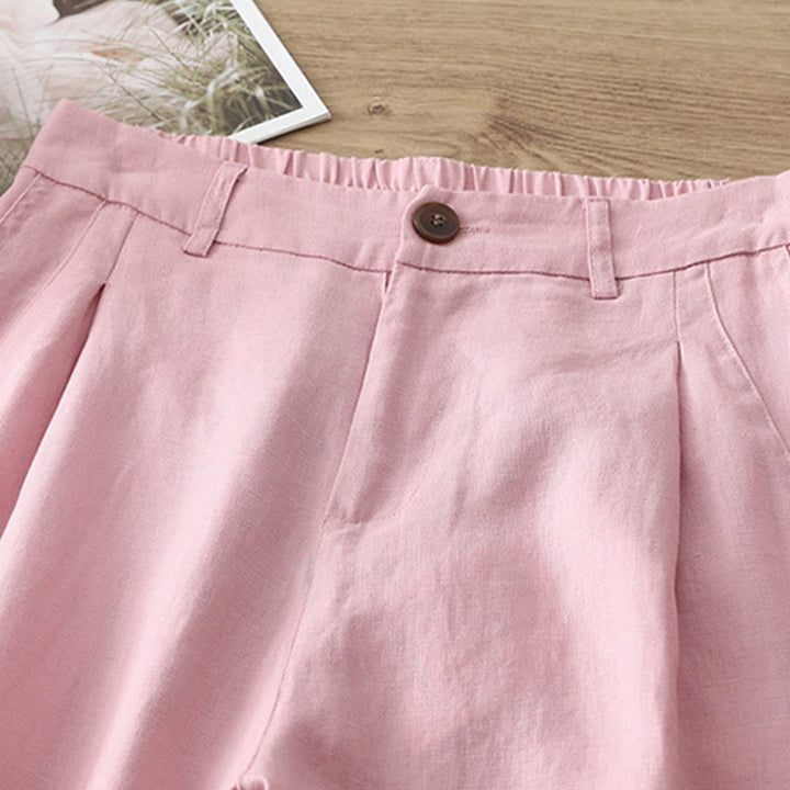 Pantalones casuales retro de algodón con pernera ancha y bolsillos con cremallera de Buddha Stones para mujer