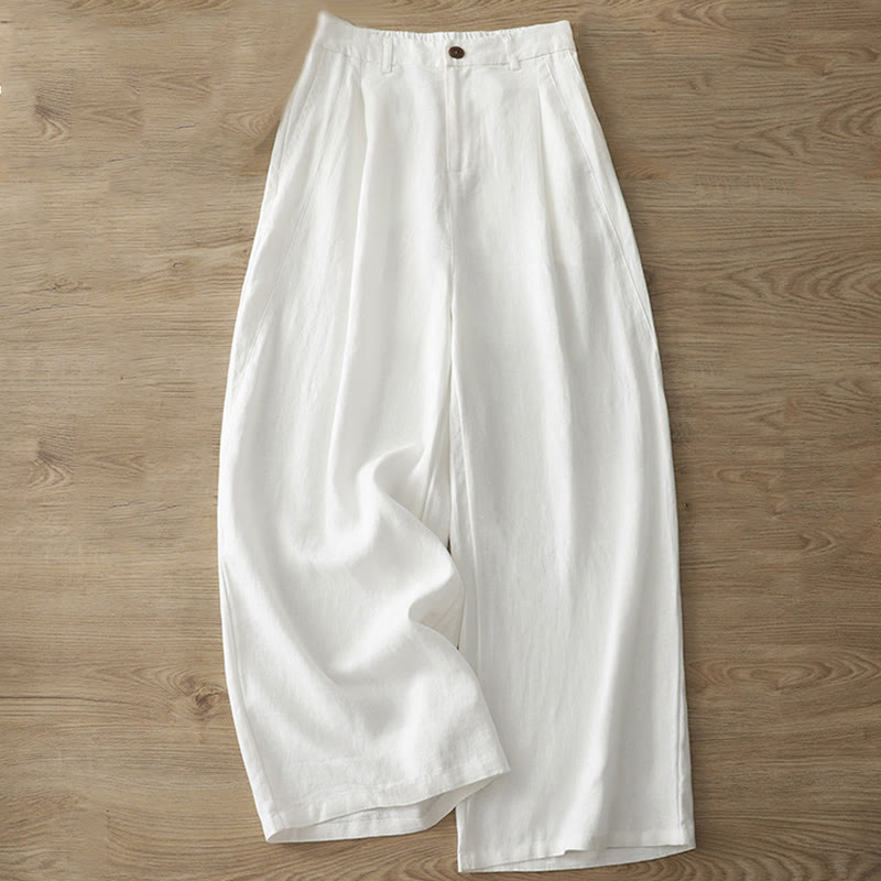 Pantalones casuales retro de algodón con pernera ancha y bolsillos con cremallera de Buddha Stones para mujer