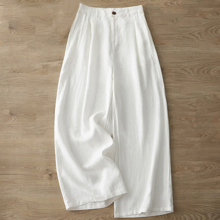 Pantalones casuales retro de algodón con pernera ancha y bolsillos con cremallera de Buddha Stones para mujer