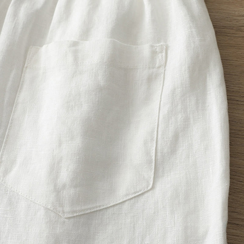 Pantalones casuales retro de algodón con pernera ancha y bolsillos con cremallera de Buddha Stones para mujer - image 10