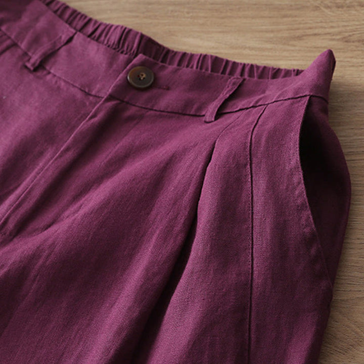 Pantalones casuales retro de algodón con pernera ancha y bolsillos con cremallera de Buddha Stones para mujer