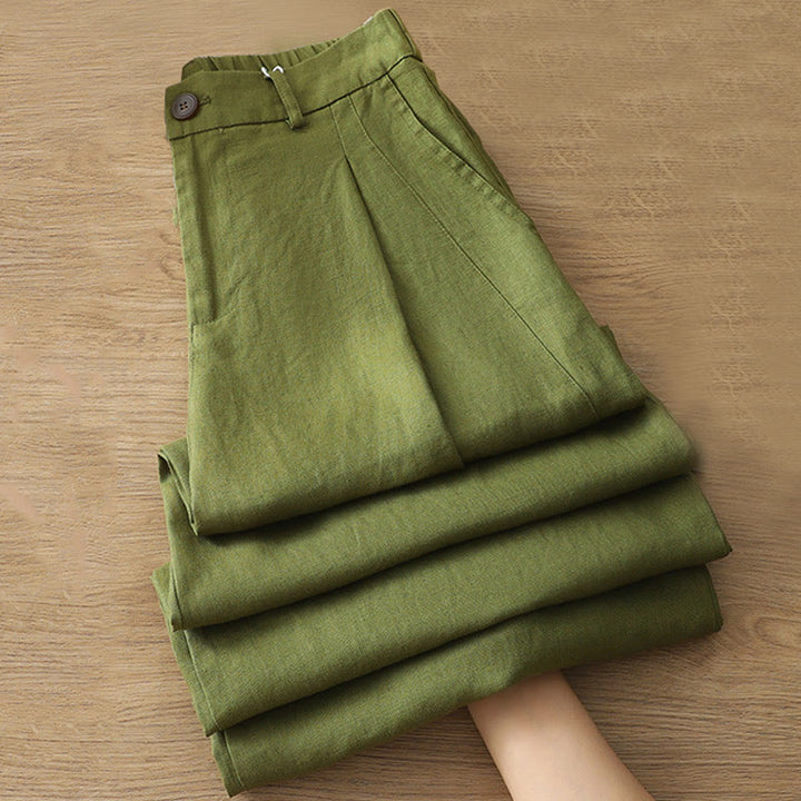 Pantalones casuales retro de algodón con pernera ancha y bolsillos con cremallera de Buddha Stones para mujer