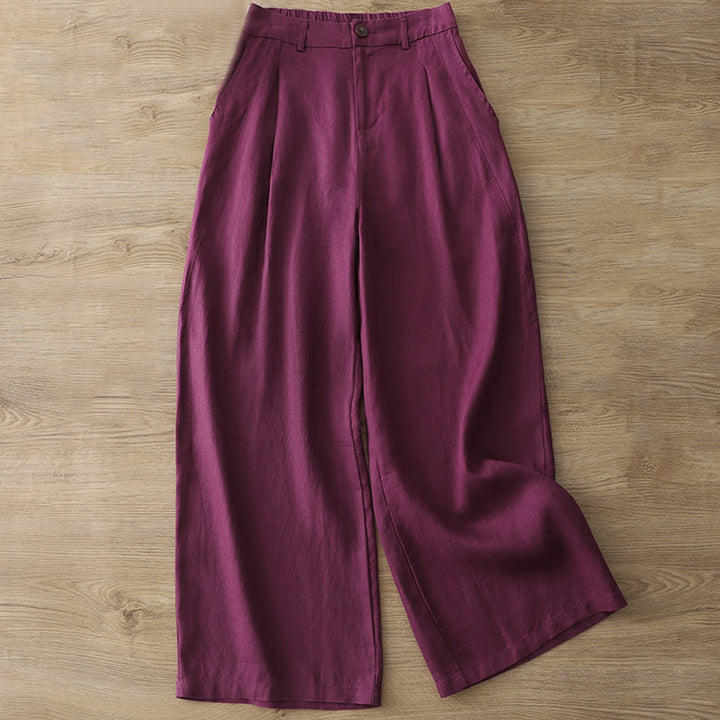 Pantalones casuales retro de algodón con pernera ancha y bolsillos con cremallera de Buddha Stones para mujer