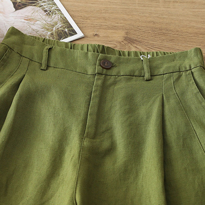 Pantalones casuales retro de algodón con pernera ancha y bolsillos con cremallera de Buddha Stones para mujer