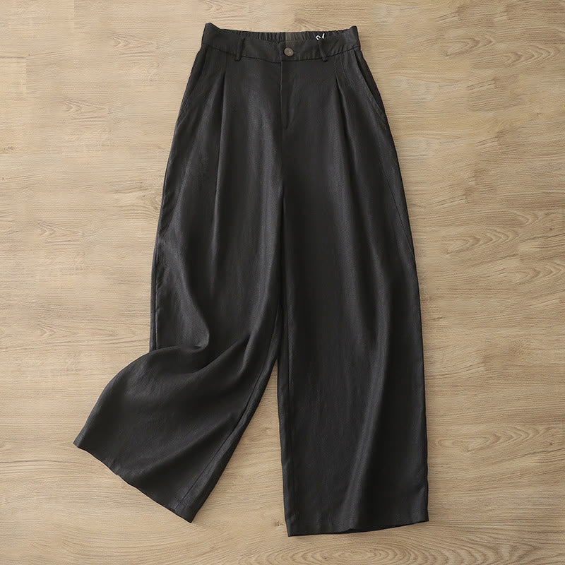 Pantalones casuales retro de algodón con pernera ancha y bolsillos con cremallera de Buddha Stones para mujer