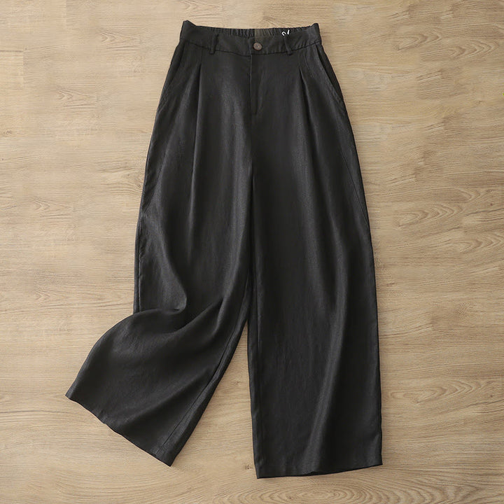 Pantalones casuales retro de algodón con pernera ancha y bolsillos con cremallera de Buddha Stones para mujer
