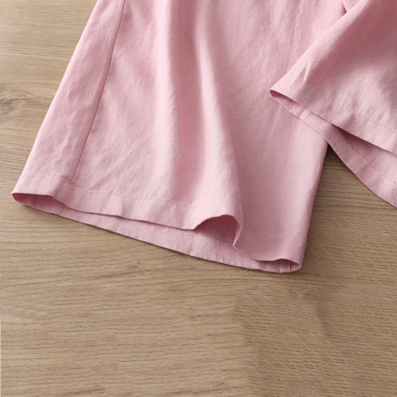 Pantalones casuales retro de algodón con pernera ancha y bolsillos con cremallera de Buddha Stones para mujer