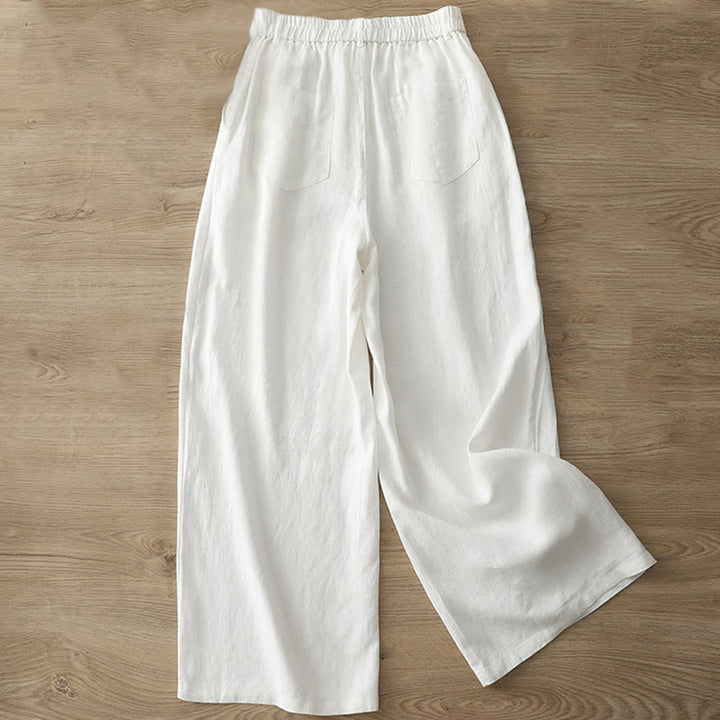 Pantalones casuales retro de algodón con pernera ancha y bolsillos con cremallera de Buddha Stones para mujer