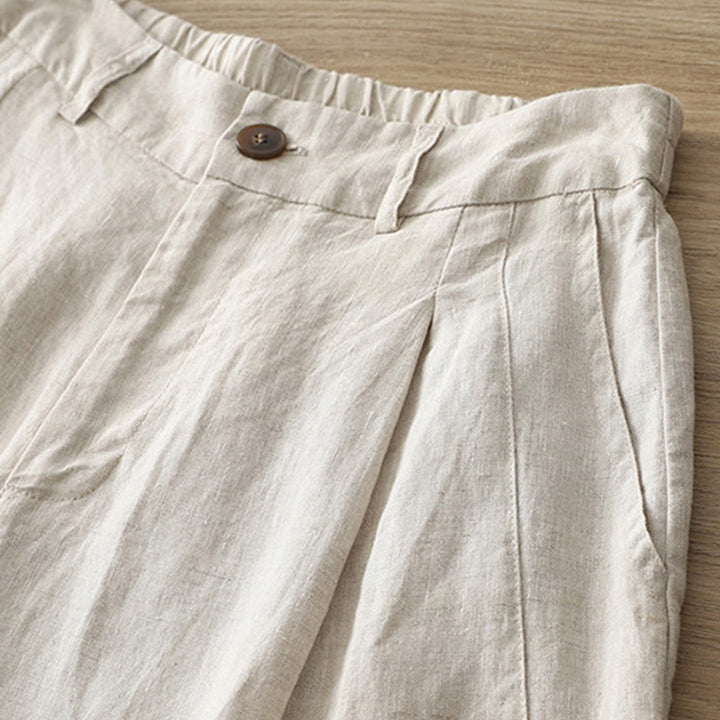 Pantalones casuales retro de algodón con pernera ancha y bolsillos con cremallera de Buddha Stones para mujer