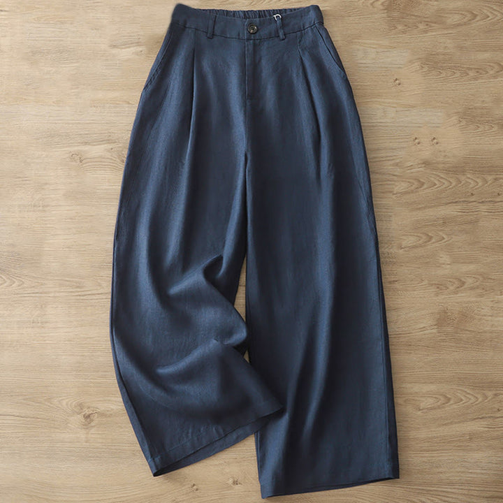 Pantalones casuales retro de algodón con pernera ancha y bolsillos con cremallera de Buddha Stones para mujer