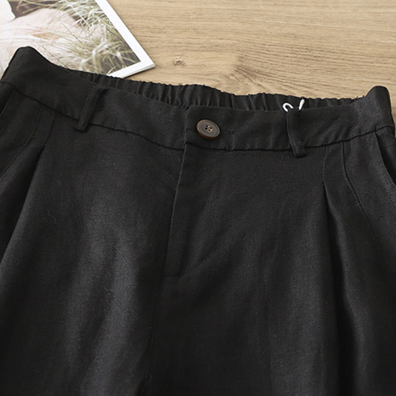 Pantalones casuales retro de algodón con pernera ancha y bolsillos con cremallera de Buddha Stones para mujer